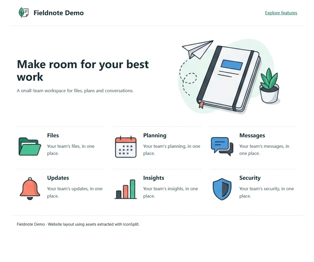 The extracted assets used in a website layout