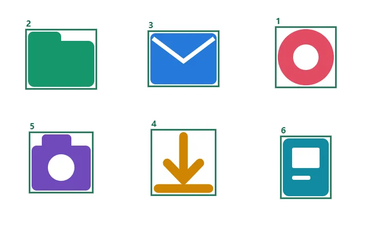 Six numbered detection boxes around the test icons